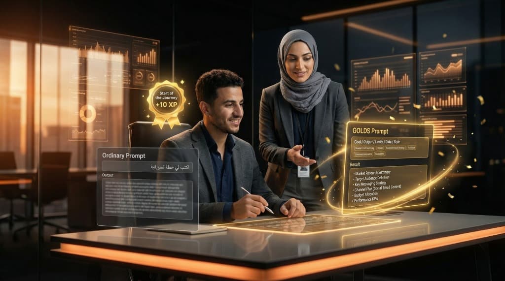 مثال عملي سريع: Ordinary Prompt مقابل GOLDS Prompt + مكافأة XP